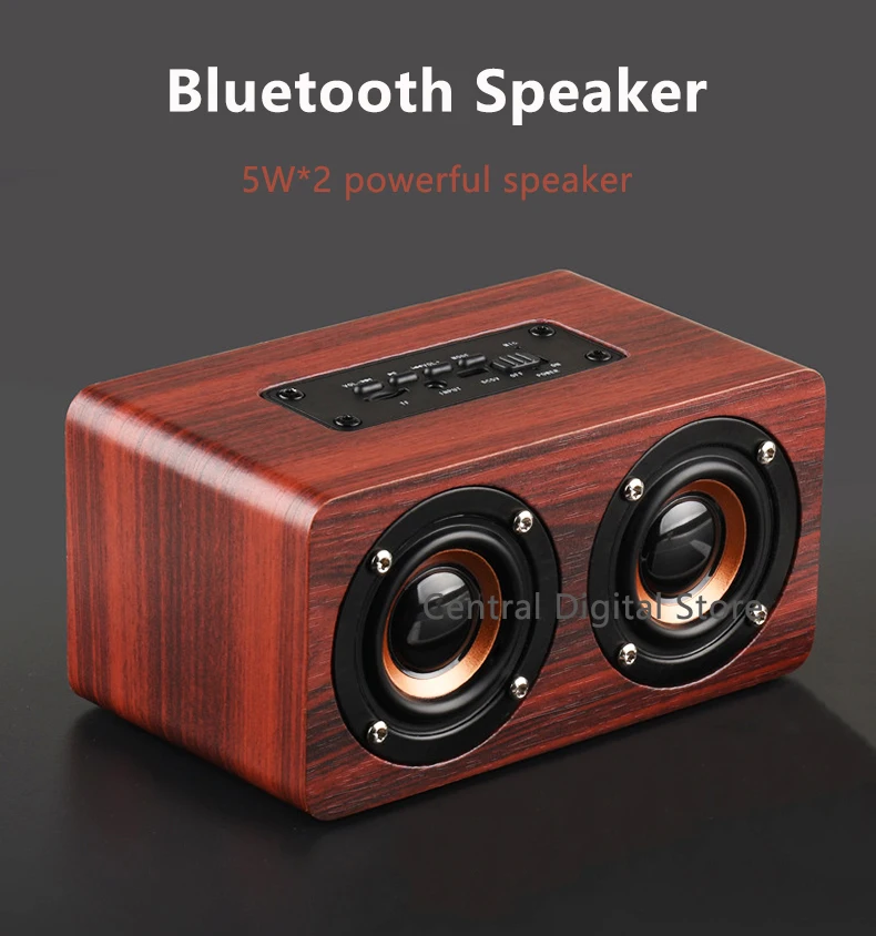 Ретро деревянный стерео Bluetooth динамик маленький мощный HiFi 10 Вт портативный домашний микрофон Колонка сабвуфер перезаряжаемый саундбокс