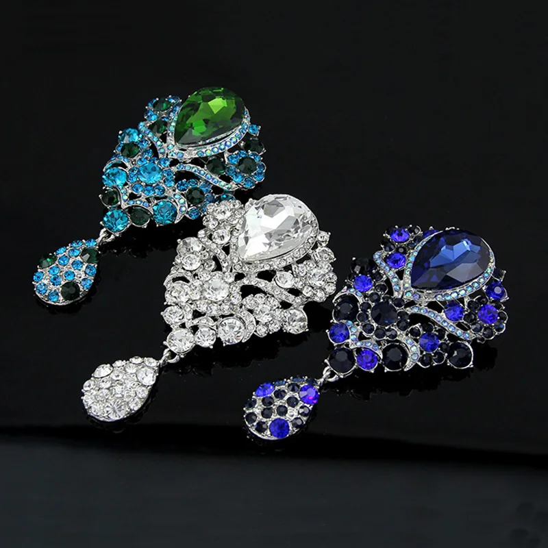 

Large Crystal Rhinestones Water-drop Brooch Pins Vintage Luxury Weddings Banquet Bouquet Bejeweled DIY Accessories AE108