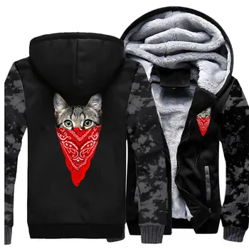 

Cartoon Thick Warm Jacket Streetwear Mens Cat Pattern Windproof Outerwear Jacket Street Jacket Coat Winter Clothes