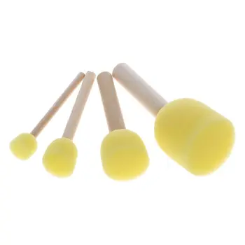 

4pcs/set Wooden Handle Sponge Head Stamp Paint Brush For Children DIY Tool Assorted Size