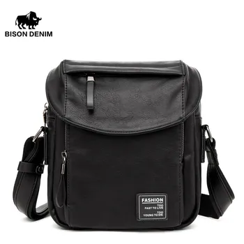 

BISON DENIM fashion men bag PU leather male small crossbody shoulder bags causal men messenger