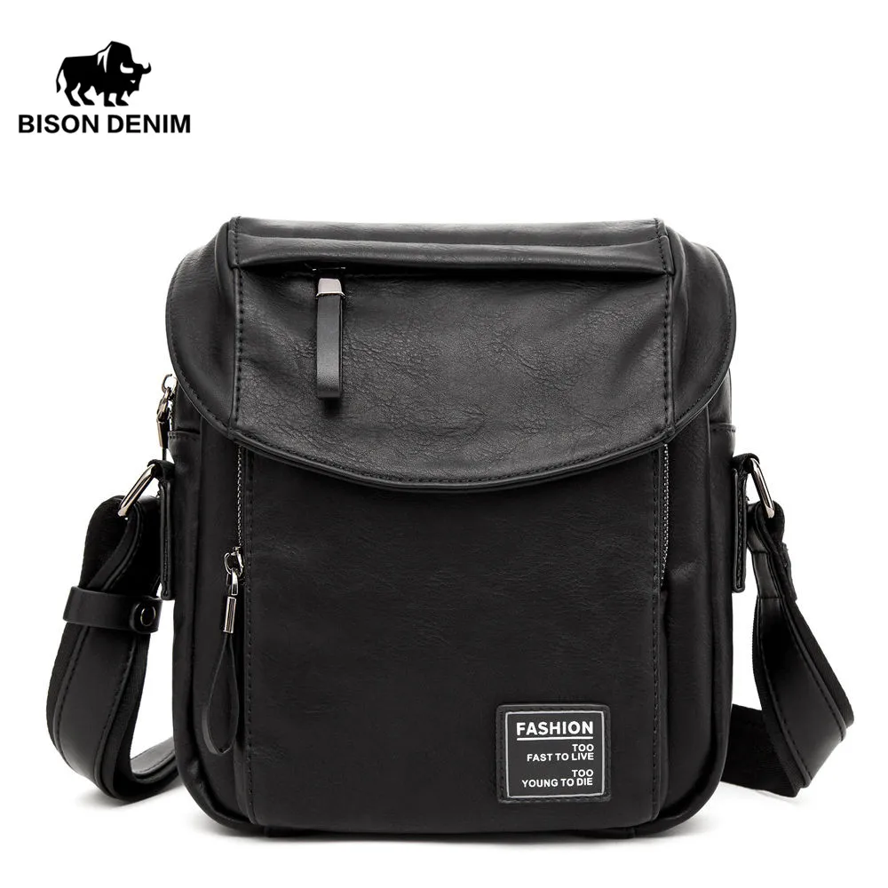 BISON DENIM модная мужская сумка из искусственной кожи Мужская маленькая через плечо