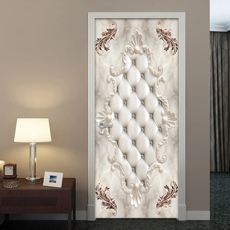 European Style Soft Bag Marble 3D Door Sticker Living Room Bedroom Door Decoration Mural Waterproof Self-adhesive PVC Wallpaper yy european style antique copper surface mounted ivory white wardrobe wardrobe door handle