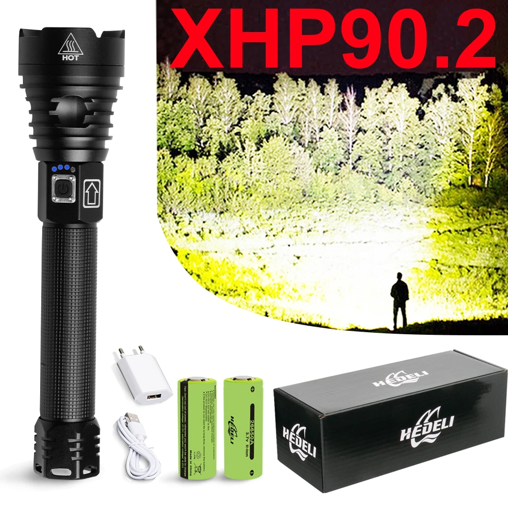 300000 LM xhp90.2 The Most Powerful LED Flashlight USB Rechargeable LED Flashlight xhp90 Strongest XLamp XHP90.2 LEDs Super Flashlight LEDs Torch