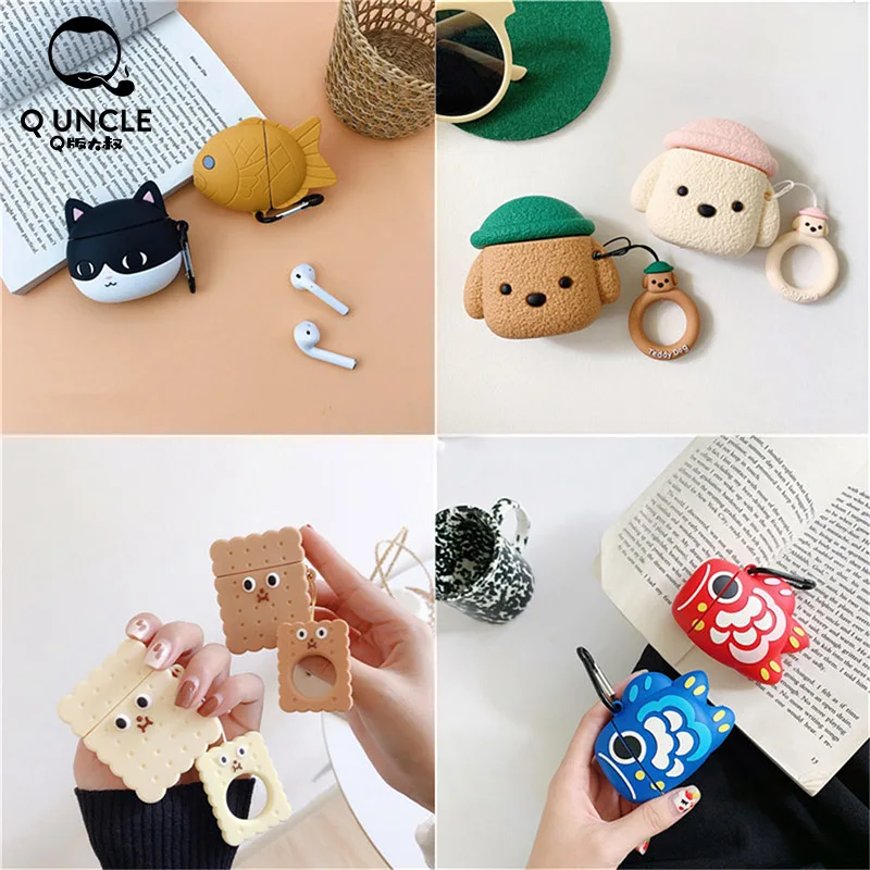 

Q UNCLE Cute Teddy Dog Cases for Apple Airpods2 Wireless Bluetooth 2 Generation Bag Couple Silicone Headset Box Protective Cover