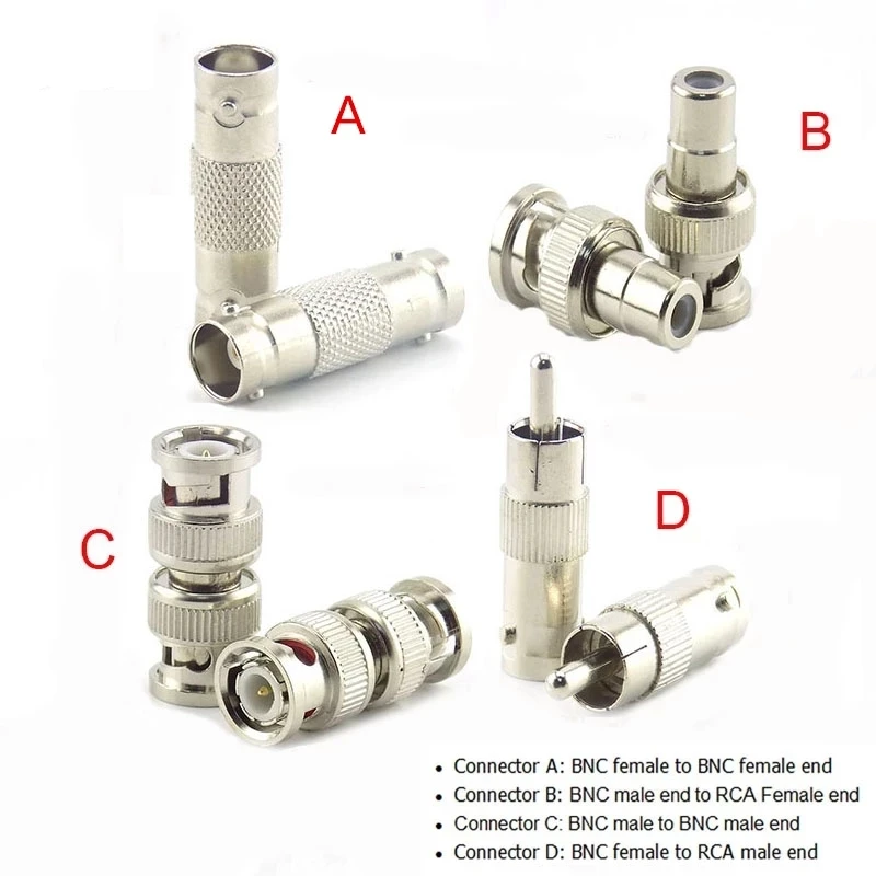 2 Pieces BNC Female Connector to Female BNC Male to Male RCA Female BNC Female to RCA Male Adapter Plug for AHD CCTV Camera 2 pieces bnc female connector to female bnc male to male rca female bnc female to rca male adapter plug for ahd cctv camera