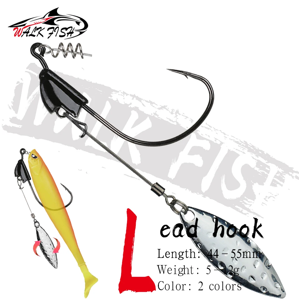 WALK FISH Fishing Hook Spinner Weighted Hook with Twist Lock Crank Hook