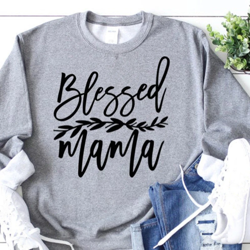 

Blessed Mama Sweatshirt Christian Jesus Grace Women Clothing Faith Hope Love Mom Life Pullover Girl Casual Jumpers Dropshipping
