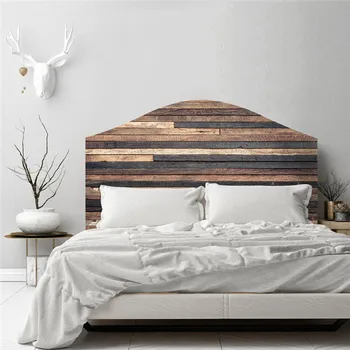 

Creative Bed Head Wall Stickers Retro Wood Grain Self-adhesive Bedroom Background Home Decor Removable Waterproof Art Decal Hot