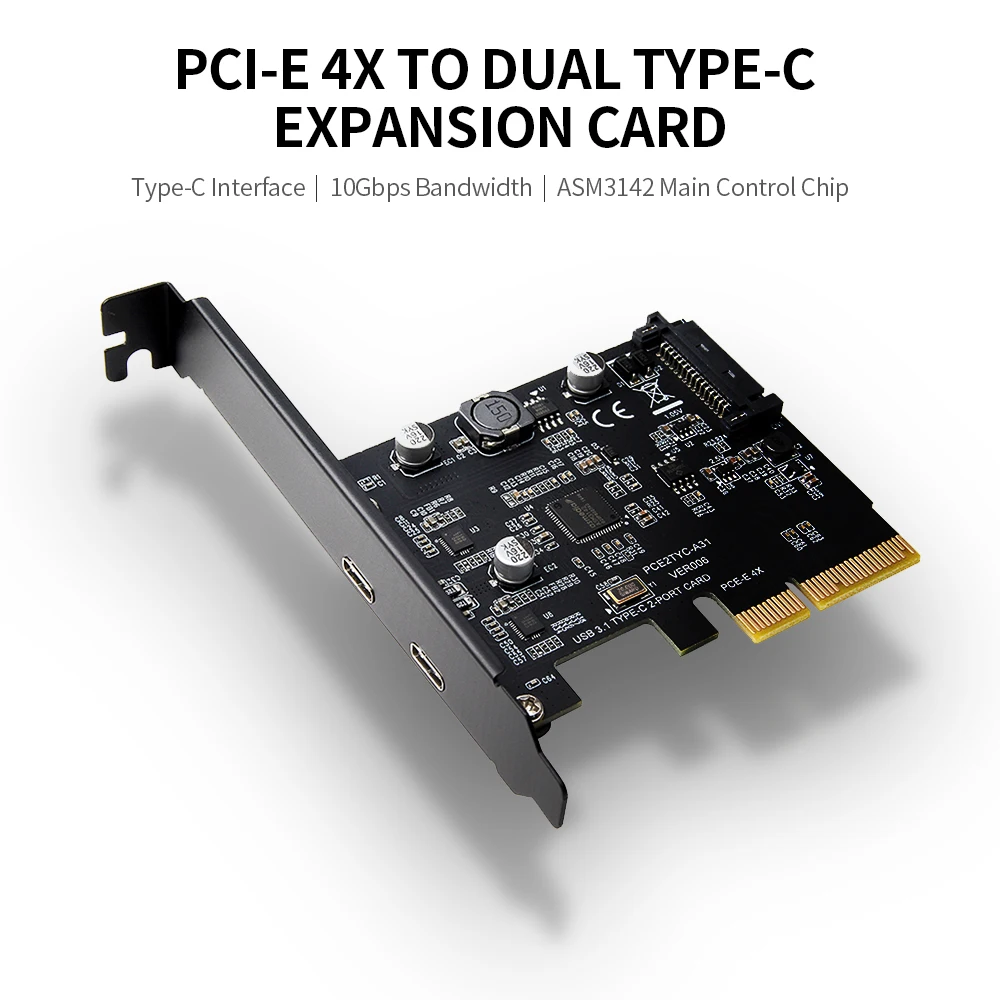 Tarjeta de expansión USB3.1 PCI-E 4X A Adaptador Dual tipo C, convertidor de tarjeta de 10Gbps, ancho de banda, compatible con enchufes en caliente