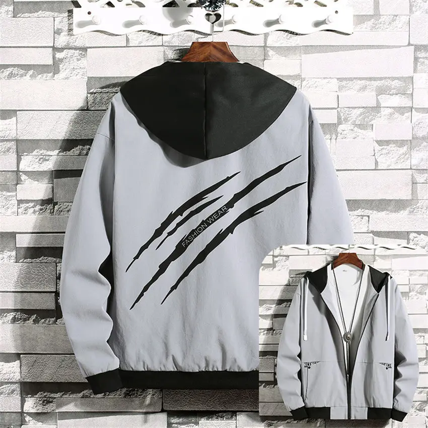 Осенний бренд, хит, новинка, куртка для мужчин, уличная, повседневная, на молнии, с принтом, ветровка, с капюшоном, куртка, Мужская мода, хип-хоп пальто, одежда