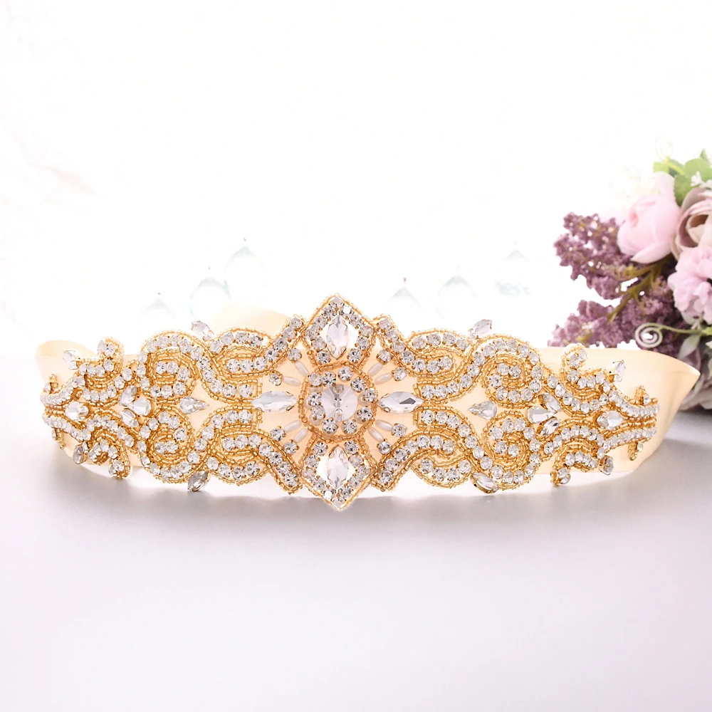 

TOPQUEEN Bridal Belts and Sashes Rhinestone Dress Belt Sparkly Belts for Formal Dress Fajin Belt Wedding Belt Gold S26-G