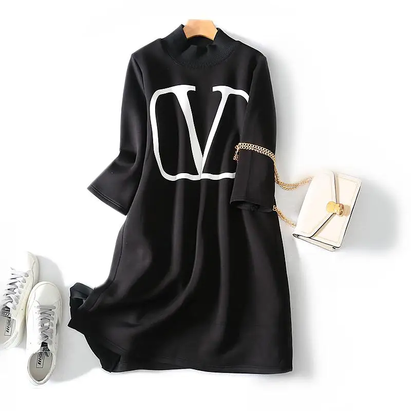 Космическая хлопковая шифоновая рубашка с открытой спиной поддельное платье из двух частей Хорошее Качество высокотемпературный гладильный узор модные трапециевидные женские платья - Цвет: Black