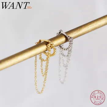WANTME Hot Minimalist Multilayer Tassel Chain Studs Earrings for Women Real 100% 925 Sterling Silver Accessories Jewelry Gift
