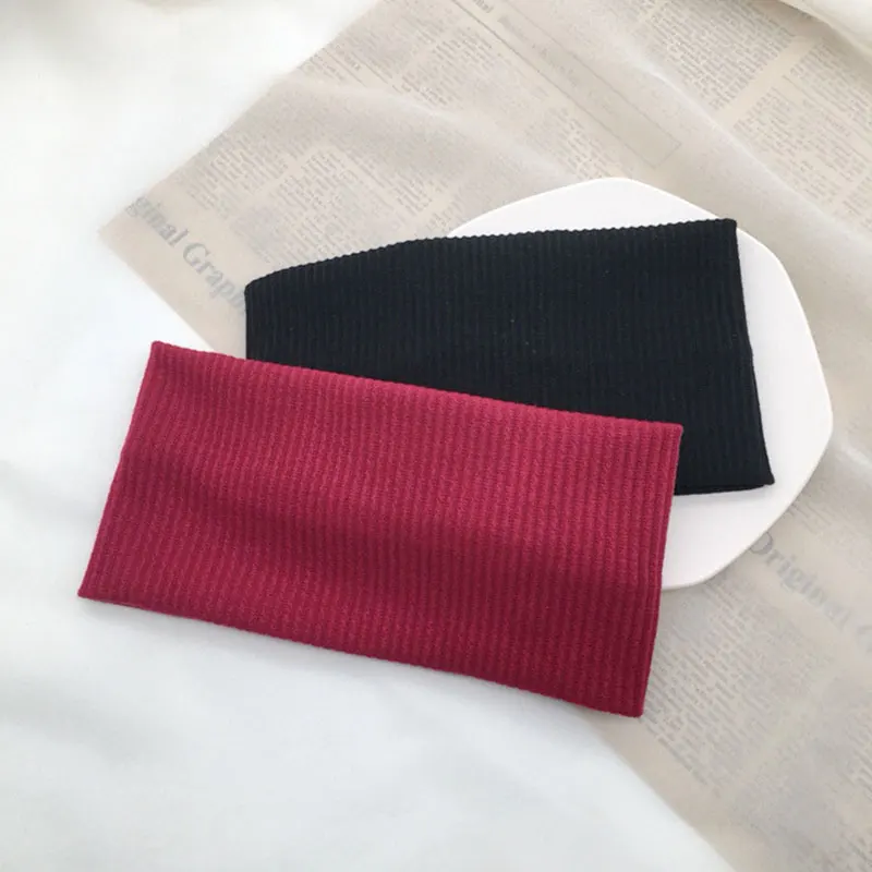 hair clips Casual Headbands Women Wide Headband Hair Accessories Solid Color Stretch Knitted Hairband Cotton Headband Elastic Hair Bands shein hair accessories