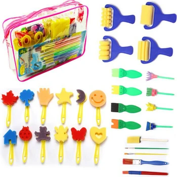 

29pcs Painting Sponge Brushes Wood Handle Art Craft Graffiti Painting Tool Sponge Brush Handle Children Graffiti Painting Toy
