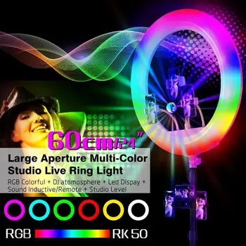 

LED Ring Fill Light with Display Screen Multifunction Remote Control for TikTok Photography RGB 24Inches 60CM