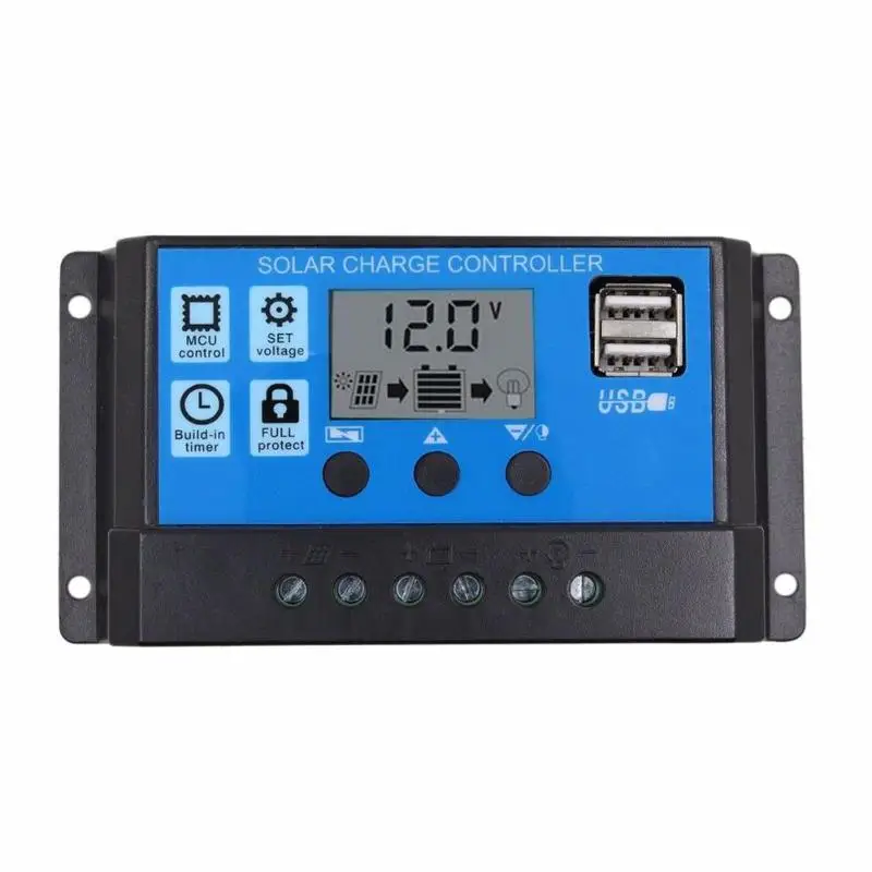 

12V 24V LCD Display Dual USB Solar Panel Charger Controller PWM Charge Regulator Automatic Recovery Type without Damaging 10-30A