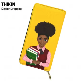 

THIKIN African American Girl Print Student Girls Wallet Women Leather Purse Lady Clutch Long Card Holder Female Phone Bag Drop