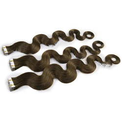 Body Wave Tape In Human Hair Extension 100% Real Russian Mongolian Virgin Hair Extensions Color #4 14-24 Inch