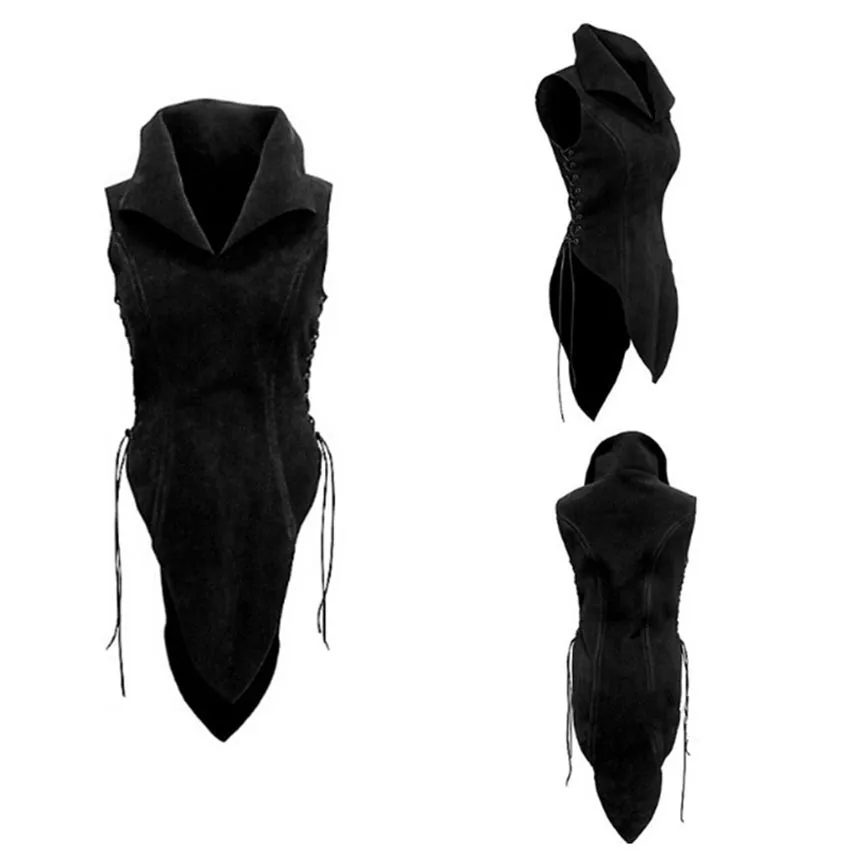 

Adjustable Drawstring Gothic Tops Medieval Cosplay Costumes Men Women Punk Vintage Tops Asymmetrical Renaissance Tuxedo