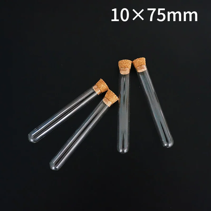30pcs/lot 10x75mm Pyrex Test Tube With Cork Borosilicate Transparent