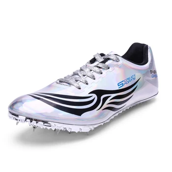 

Men's 2020 Sprints Nail Spikes Professional Track and Field Sports Shoes Students Training High Jump Cleats Sneakers gold silver