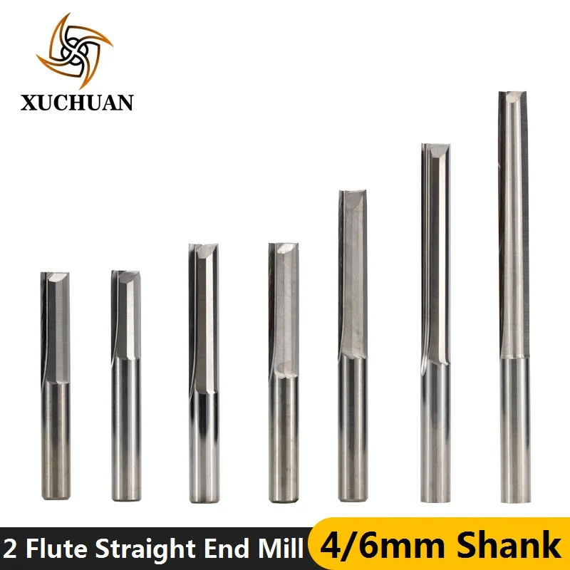 

10pcs 4/6mm Shank 2 Flute Straight End Mill CNC Router Bit for Wood MDF Plastic Engraving Carbide Straight Milling Cutter