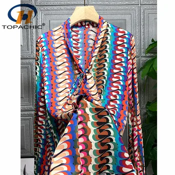 

1.5 Fashion New Silk Shirt Temperament Chic Personality Print Bow V-neck long sleeve Blouse