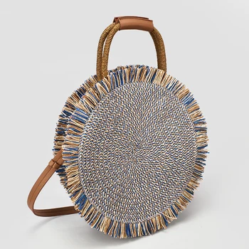 

2020 Fashion New tassel Handbag High quality Straw bag Women beach woven bag Round Tote fringed beach wovenShoulder Travel bag