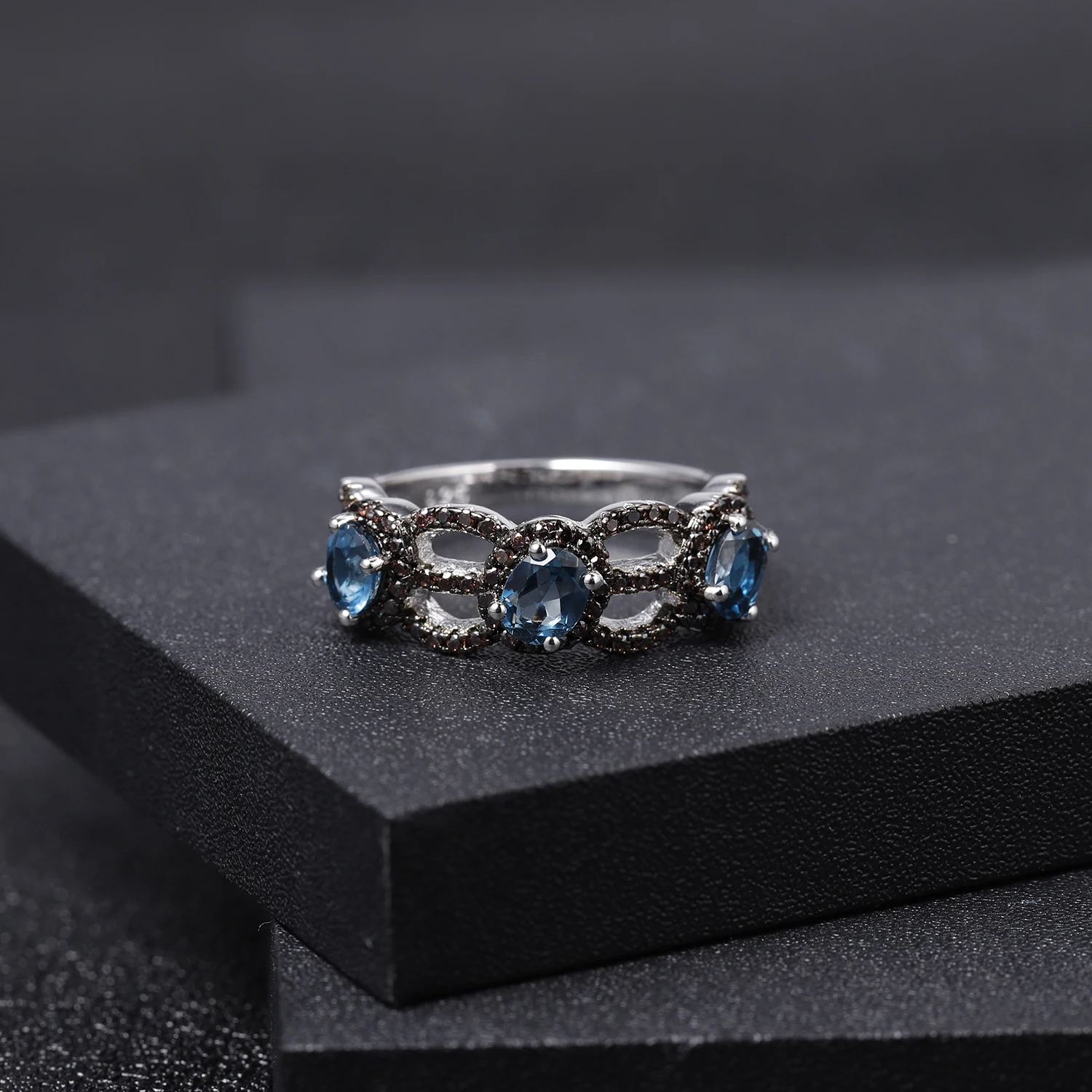 GEM'S BALLET, 1.23Ct, кольцо с натуральным лондонским голубым топазом, 925 пробы, серебряные объятия и поцелуи, кольца с камнем для женщин, хорошее ювелирное изделие