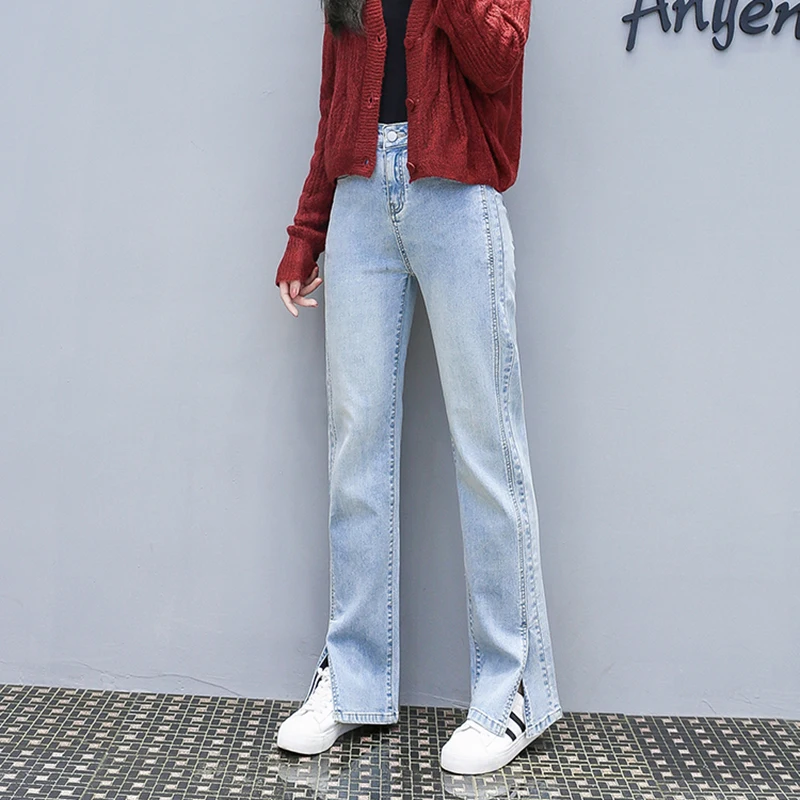 

Soft Splited Straight Women's Jeans High Waist Loose Cowboy Mujer Plus Size Autumn Trousers Stretch Mop Floor Pants Denim 4XL