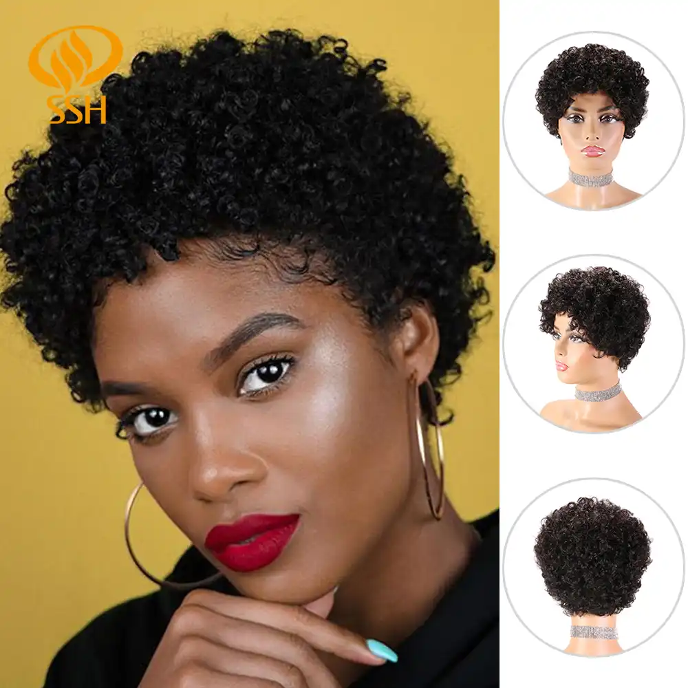 Pelucas Ssh Afro Corto Peluca Afro Rizada Pelucas De Cabello Humano Remy Brasileno Para Mujeres Negras Aspecto Natural Aliexpress