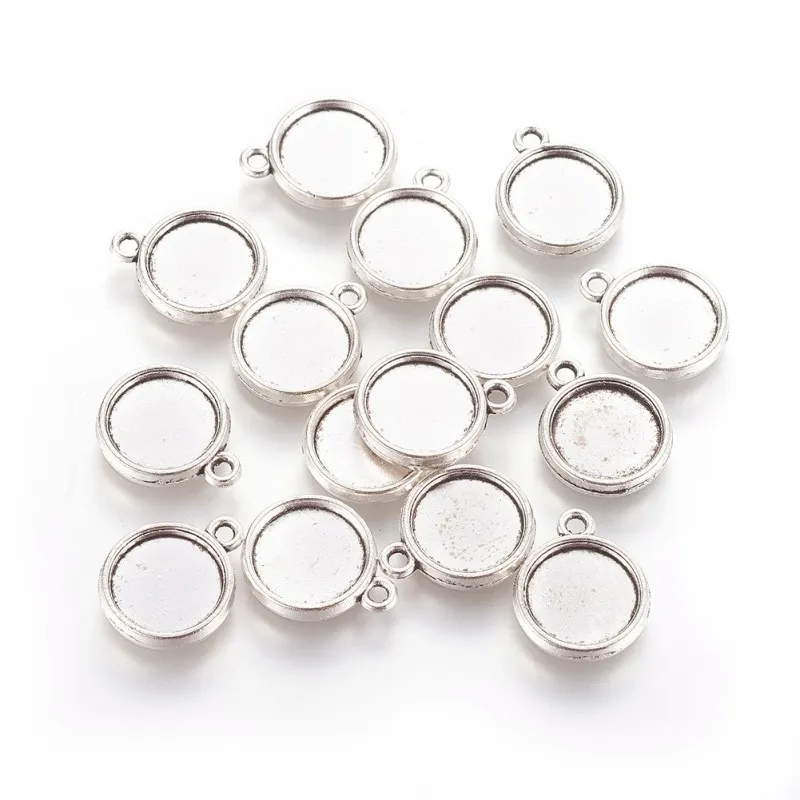 50pcs Tray: 12mm Tibetan Style Alloy Pendant Cabochon Settings Flat Round Fit Cameo for Jewelry Making | Украшения и аксессуары