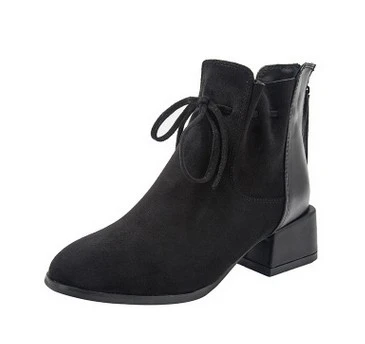JIANBUDAN/модные женские ботильоны; сезон осень-зима; удобные замшевые ботинки «Челси»; Плюшевые Теплые женские офисные Ботинки на высоком каблуке; размеры 34-42 - Цвет: black