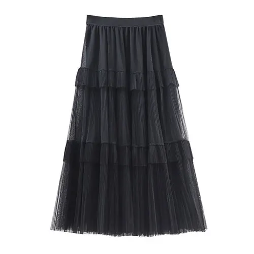 Женская длинная юбка из тюля SURMIITRO, макси плиссированная юбка черного цвета с высокой талией в корейском стиле для женщин осень зима - Цвет: Черный