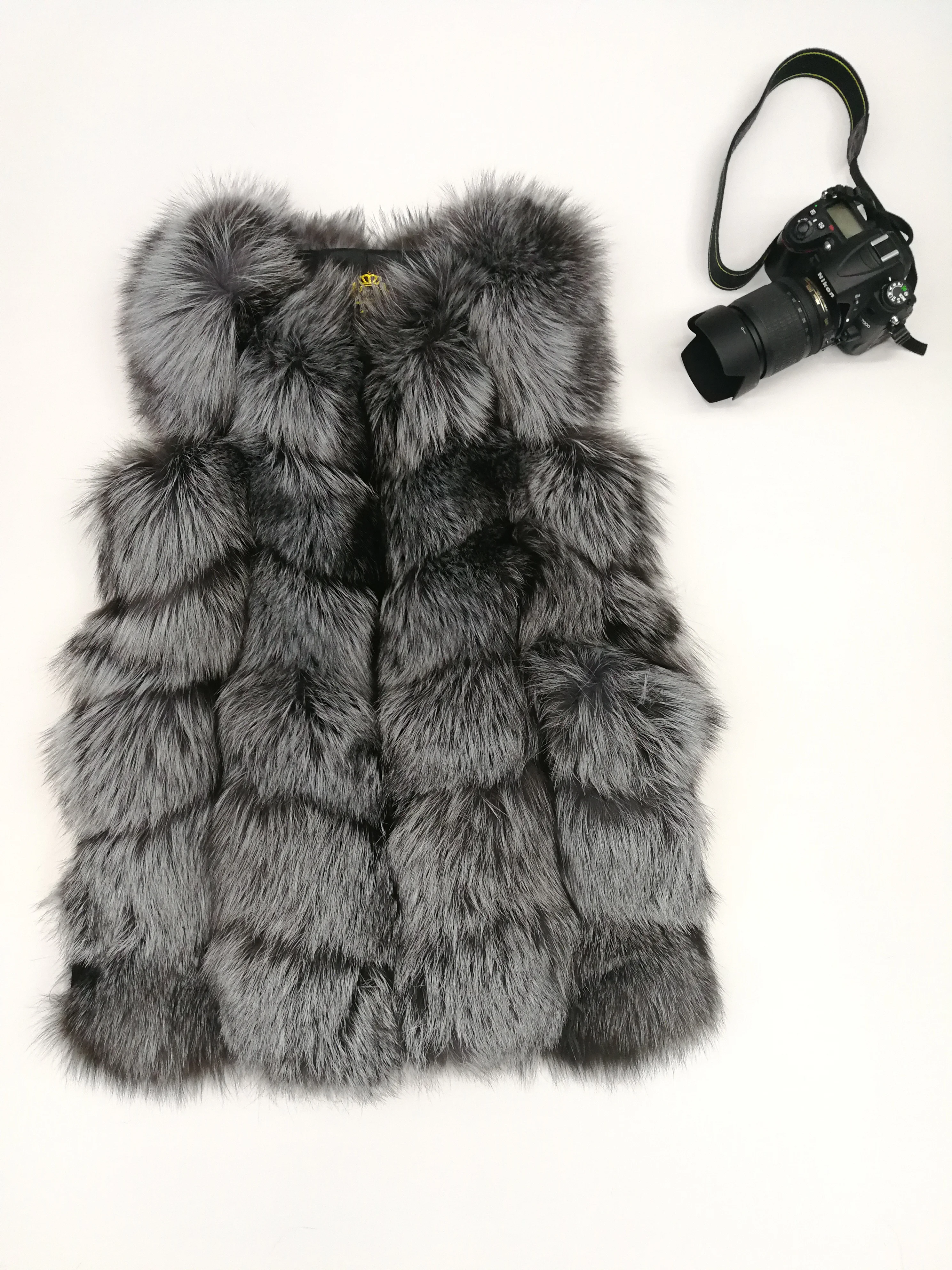 Huanhou queen real silver fox fur vest women\'s and girl\'s with high quality full pelt,warm fashion slim.
