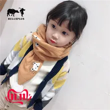 Хлопковый Детский шарф с двумя помпонами с принтом на осень и зиму, зимний шарф