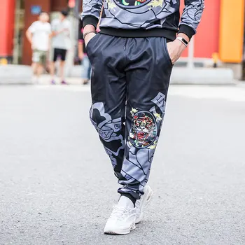 

Add fat plus size tiger head print casual trousers male guy sweat pants