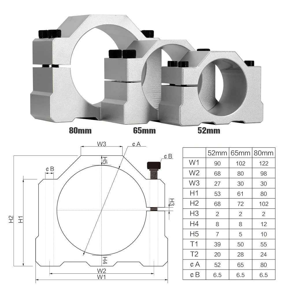 52mm 55mm 65mm 80mm Spindle Clamp Bracket With 4 Screws For Spindle Motor