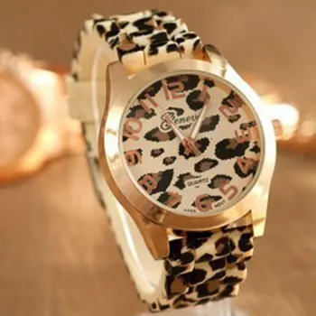 

Hot Fashion Unisex Geneva Leopard Silicone Jelly Gel Quartz Analog Wrist Watch luxury brand casual watches ladies women watches