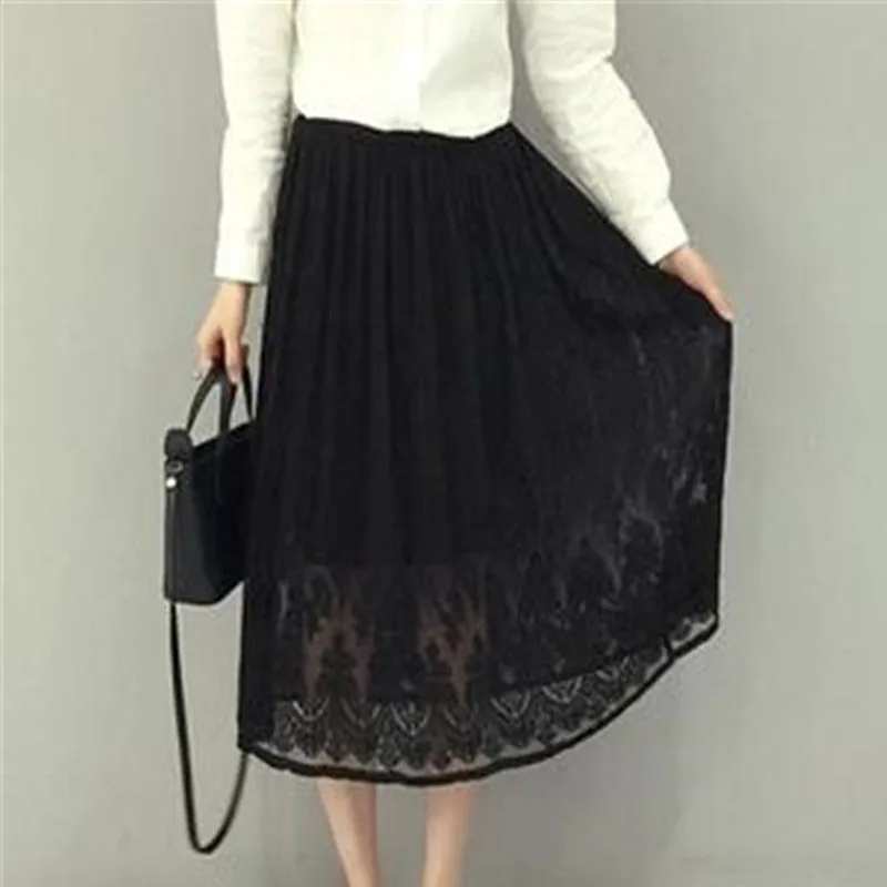 Belle poque, уличная одежда, миди, кружевная юбка, для женщин, тюль, высокая талия, рубашки, повседневные, школьные юбки для женщин, лето - Цвет: Black