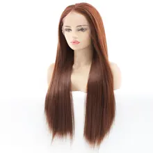 Коричневый длинный шелковистый прямой 13*3 синтетический парик на кружеве без клея Жаростойкие Волокна натуральные волосы Расставание для женщин парик