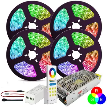 

RGB LED Strip 5050 SMD Flexible Light DC 12V 60Led/m Strip Lamp+ Led Controller+Power Adapter Supply (RGB 20M LED Strip)jk1122