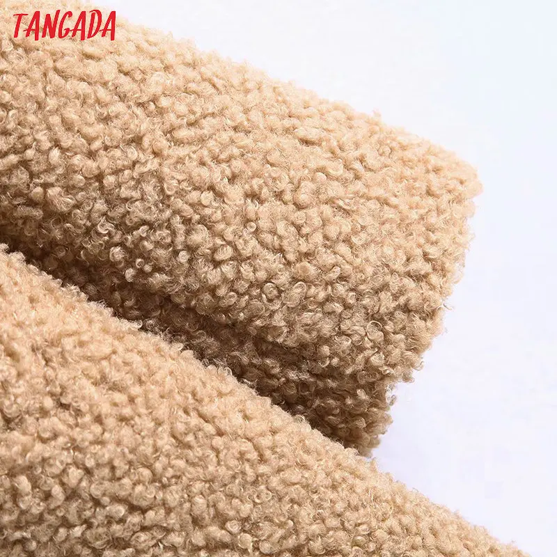 Tangada женское классическое длинное плюшевое пальто цвета хаки, зимнее женское теплое негабаритное пальто, винтажное пальто с длинными рукавами и карманами, топы 6Z10