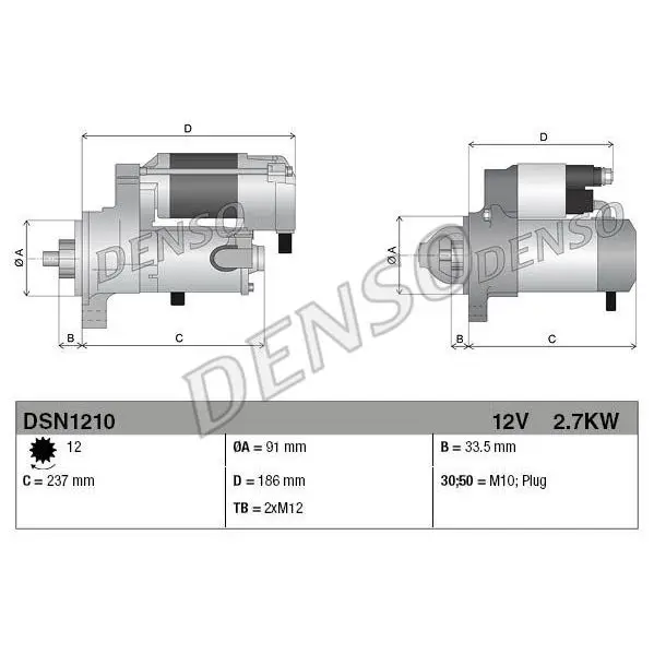 Starter TOYOTA LAND CRUISER 200 4.5 D4-D 2.7квт DENSO DSN1210