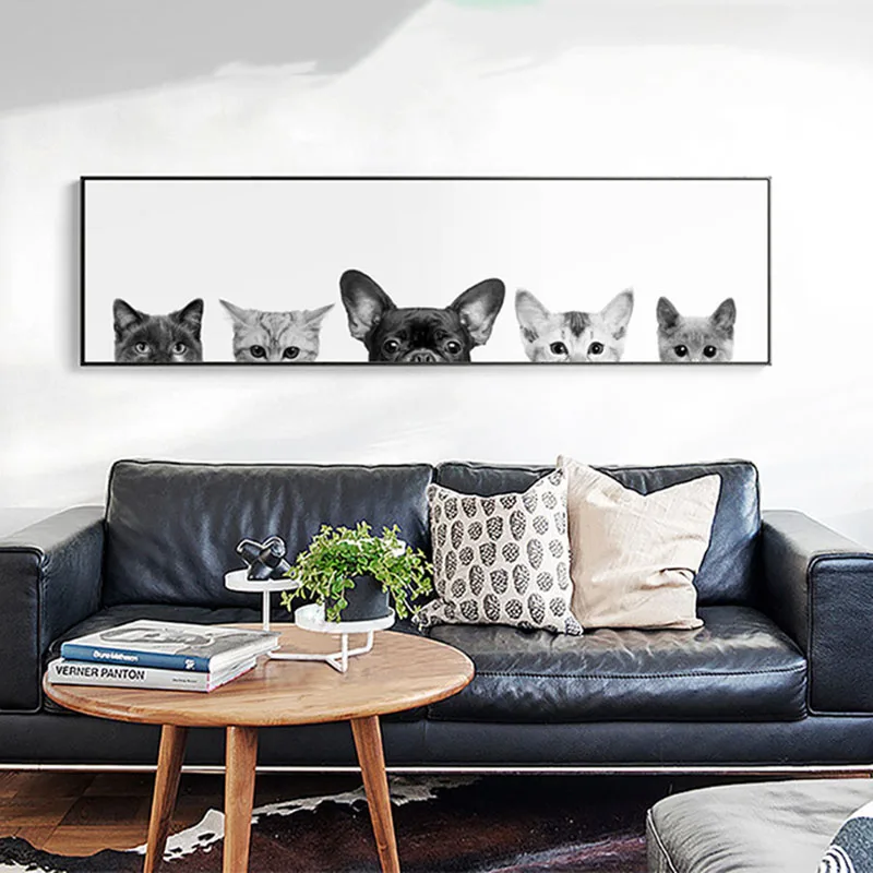 Elegant Poetry Fashion Animal cute cat dog Abstract Nordic style porch Home Decorative Picture Canvas Wall Art Unframed Painting | Дом и сад