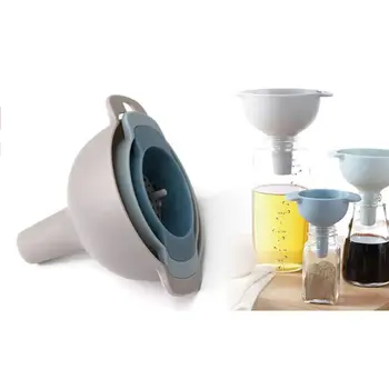 

3 Pcs 4 in 1 Multifunctional Kitchen Filter Oil Pot Funnel Set with Handle and Removable Strainer Insert Plastic Funnel