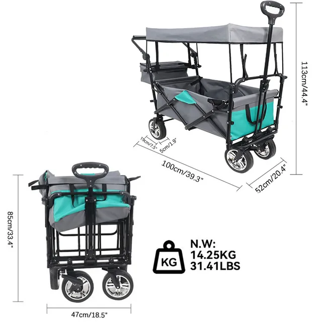 Összecsukható Nagyteljesítményű Bevásárló Kerti Kocsi Tengerparti Push Kosár Kültéri Hordozható Kerekes Bevásárlókosár - Image 2