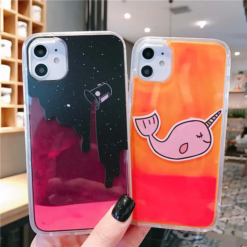 

New Cartoon Luminous Dynamic Quicksand Cover Case For iPhone 11 Pro MAX 6 6S 7 8 Plus XS Max XR X Cases Mobile phone shell coque